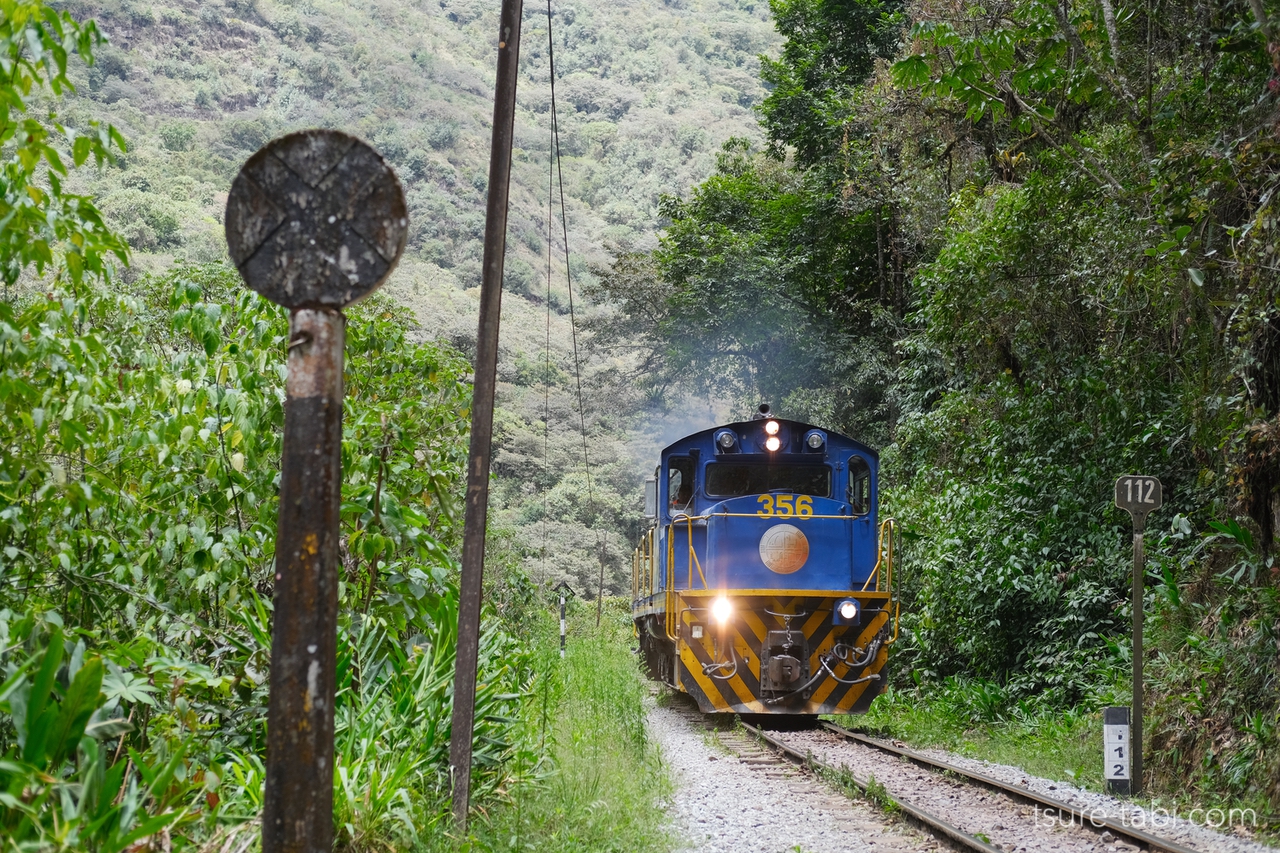 道中に走ってくるインカレールの列車